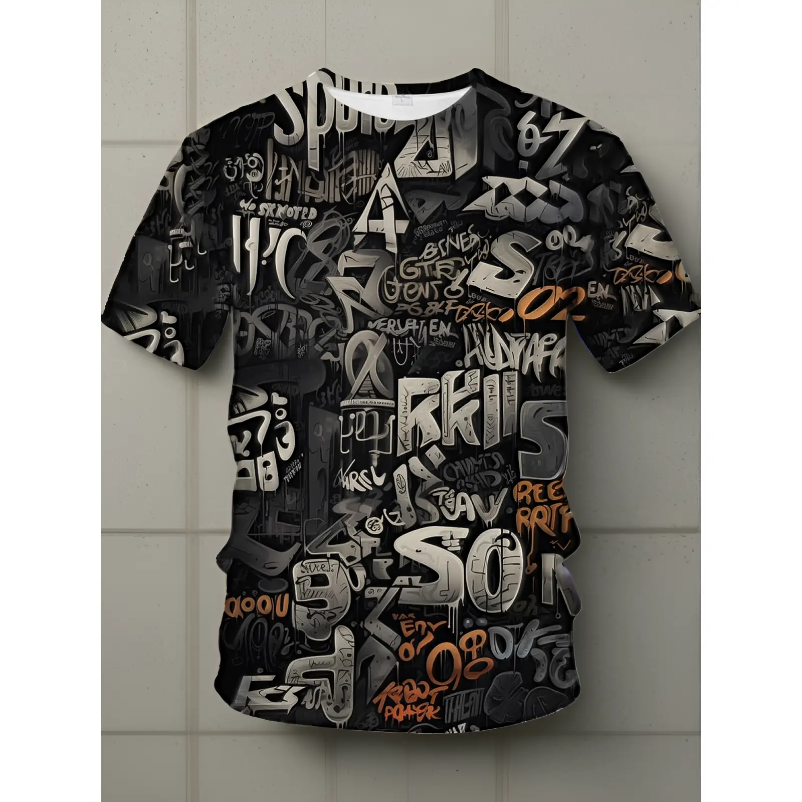 High Quality Men'S Artist Street Graffiti Letter Print T-Shirt 3D Printed Graffiti Pattern Shirt T-Shirt Top Leisure And Fashion