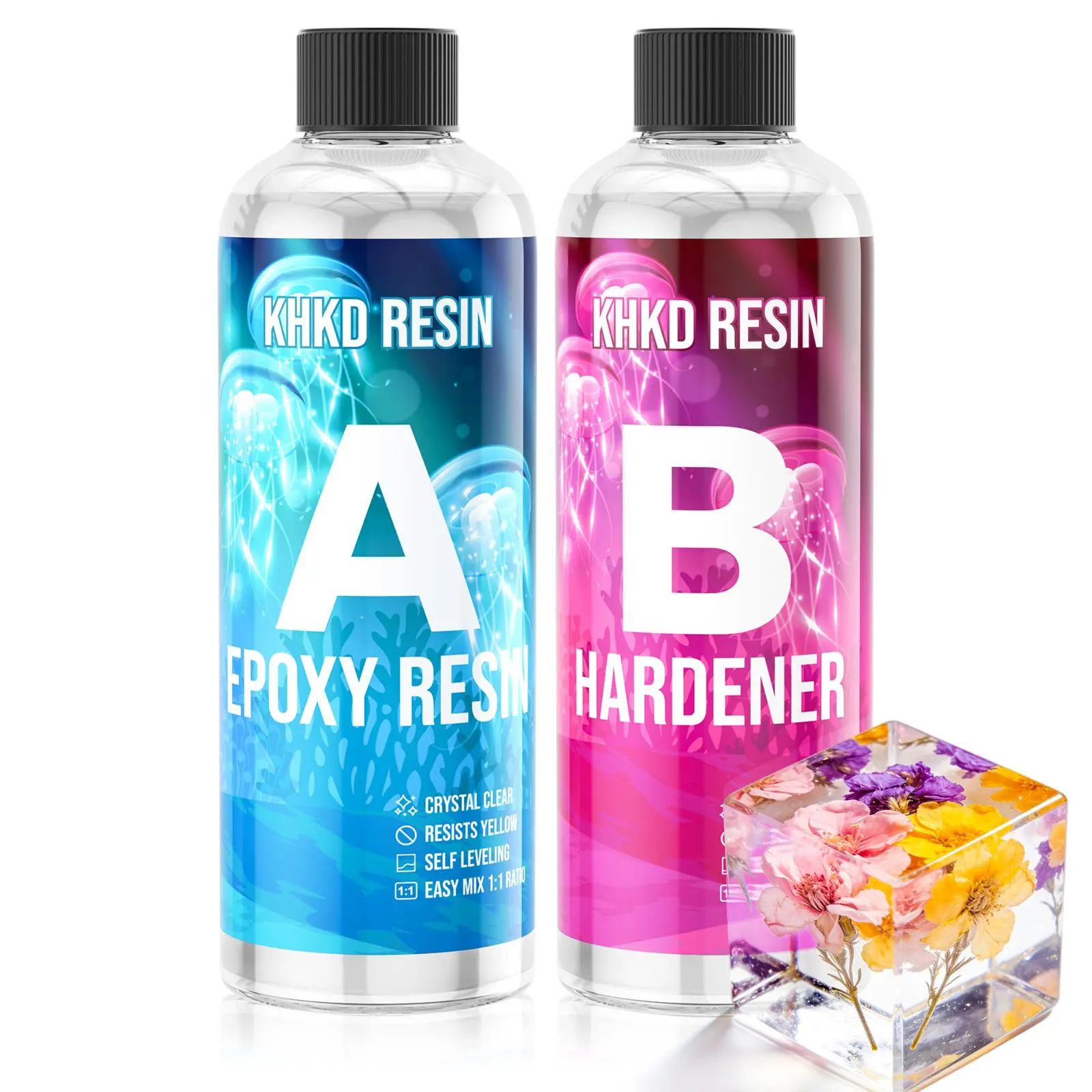 Epoxy Resin Kit, Ultra Crystal Clear & High Gloss Resin for Beginners, Easy 1:1 Mix, Odorless and Food Grade Epoxy, UV & Yellow Resistant, Best Clear Resin for DIY, Resinarts, and Gift Crafts - KHKD Resin
