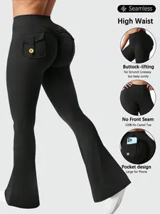 Women's High Waist Flared Yoga Pants with Pockets Stretch Slim Bootcut Leggings