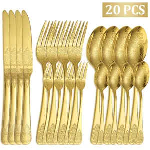 Stainless Steel Cutlery Set (20 Pieces), Elegant Steak Utensils, Dishwasher Safe, Perfect for Family Gatherings and Special Occasions