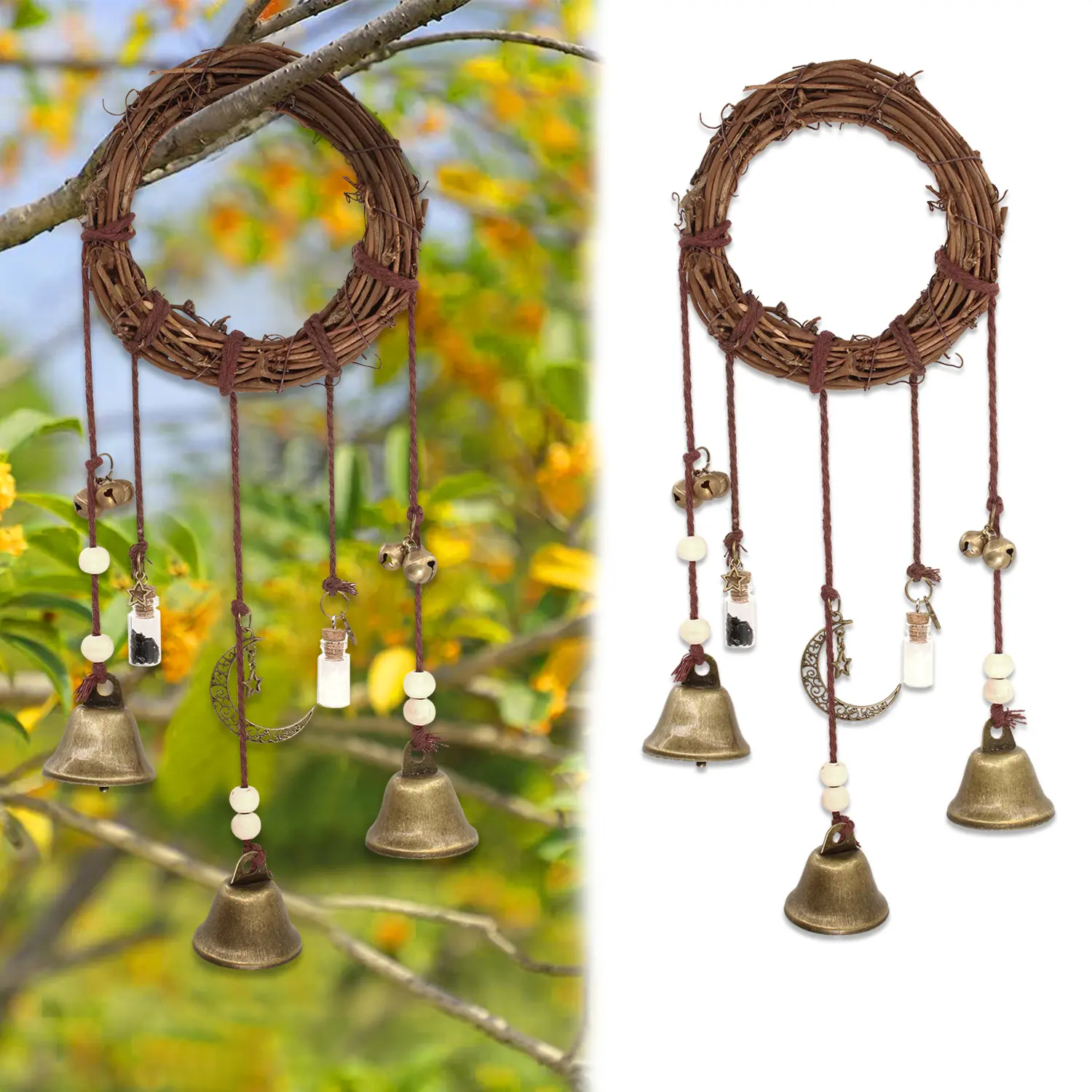 Boho Bell Hanging Decor - Vintage Bell Chime on Pass, Whimsical Aesthetic Home Decor Items, Alternative Hanging Home Supply