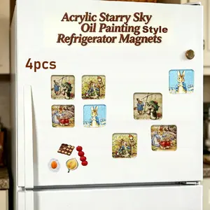 4pcs Rabbit Illustration Magnets, Fun Creative Refrigerator Stickers, Magnetic, Ideal for Home, Kitchen, Birthday, Christmas, Easter Gifts