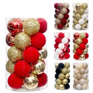 Christmas Tree Decorations Set, European Style Flocking Painted PVC Balls, 25pcs 6cm Round Buckets, Holiday Ornaments for Home Decoration