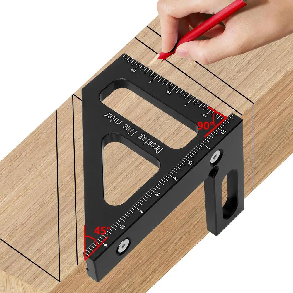 Drawing Line Ruler, 1 Count Woodworking Square Protractor, Multi Angle Miter Triangle Ruler for Layout Measuring
