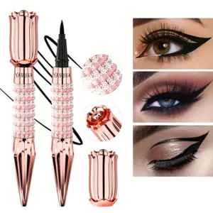 Long-Lasting Black Liquid Eyeliner Pen with Rhinestone Bronzing Effect - Waterproof and Sweat-Proof Eye Makeup Tool