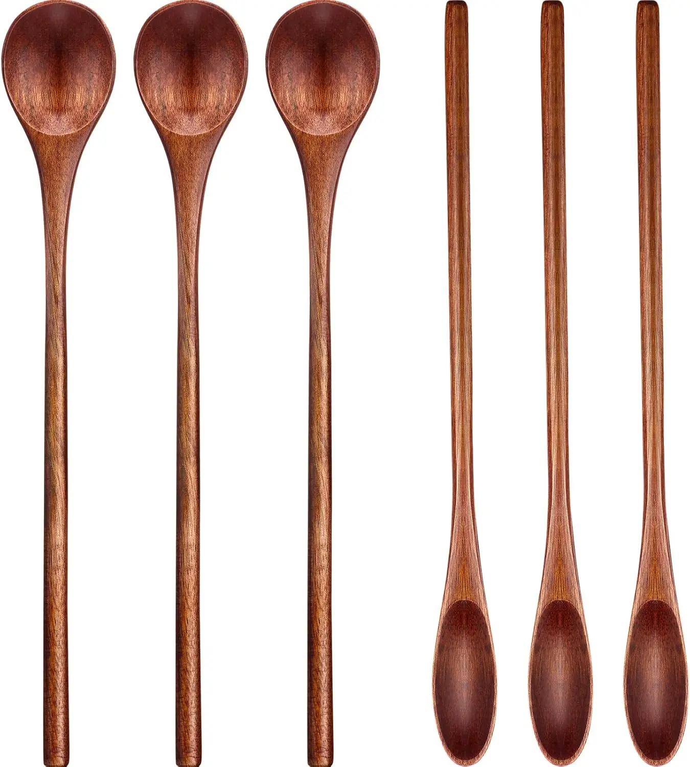 6Pcs Wooden Coffee Spoons Long Handle Mixing Wooden Spoon Handmade Stirring Teaspoon for Kitchen 6Pcs Wooden Coffee Spoons Long Handle Mixing Wooden Spoon Handmade Stirring Teaspoon for Kitchen