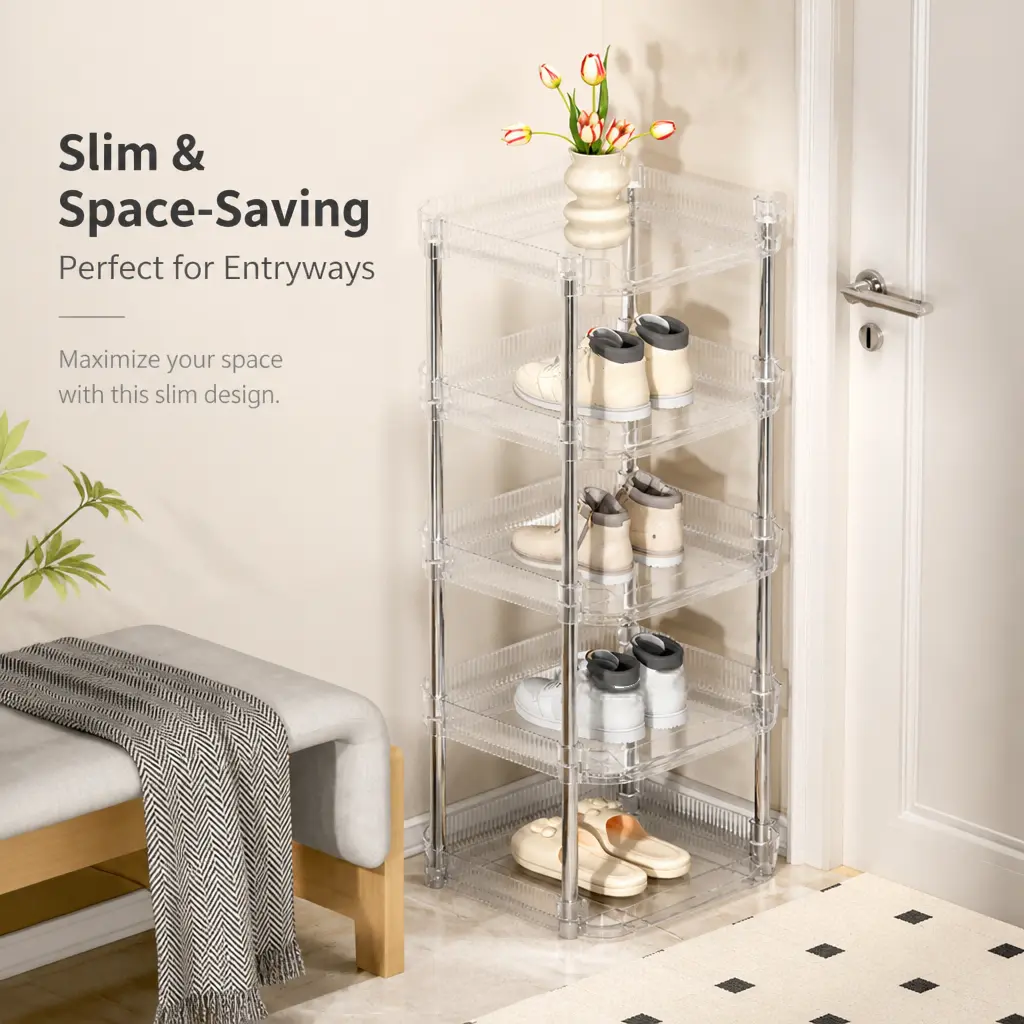 Transparent Home Organizer Shoe Rack, Space-Saving Storage Holder for Entryway Bedroom Closet