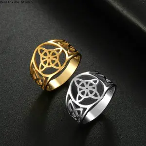 1PC Stainless Steel Witch Knot Ring Women Men Finger Rings Witchcraft Wicca Triquetra Celtics Knot Amulet Protection Jewelry,summervibes