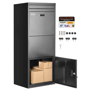 Summervibes VEVOR Package Delivery Boxes for Outside, 47.2 in Mailbox for Parcel with Lock, Galvanized Steel Package Drop Box with Anti-Theft Design, Weather-Resistant Package Mailbox for Home and Office, Black