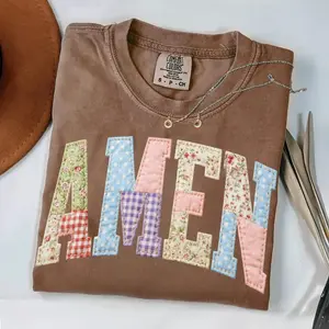 Comfort Colors Amen T Shirt, PRINTED Quilted Religious T-Shirt, Easter Christian TShirt, Preppy Cottagecore Jesus Womenswear Cotton Top Fabric Soft