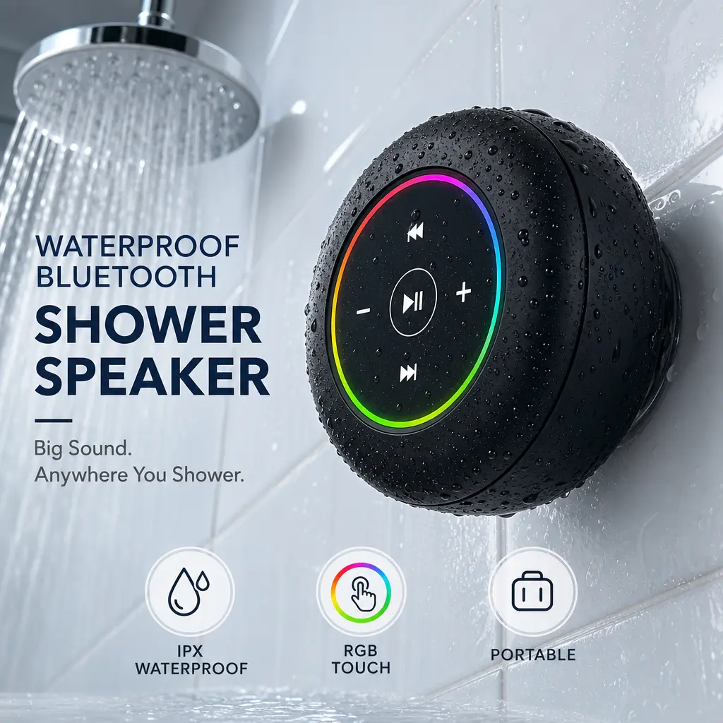 Mini Bluetooth Shower Speaker with Suction Cup - Portable Wireless Audio Speaker for Beach & Home, Easy Pairing with Smartphones, Tablets, Computers, Outdoor-Ready Gift for Adults