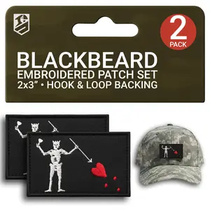 2Pcs Blackbeard Patch Set Embroidered Pirate Tactical Morale Patches 3x2"