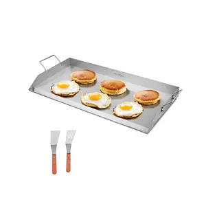 VEVOR Stainless Steel Griddle, 32x16 inch Universal Flat Top Rectangular Plate, Gas Grill Griddle for BBQ Grill, Teppanyaki, Portable Family Cookware with Handle, for Camping Tailgating Party