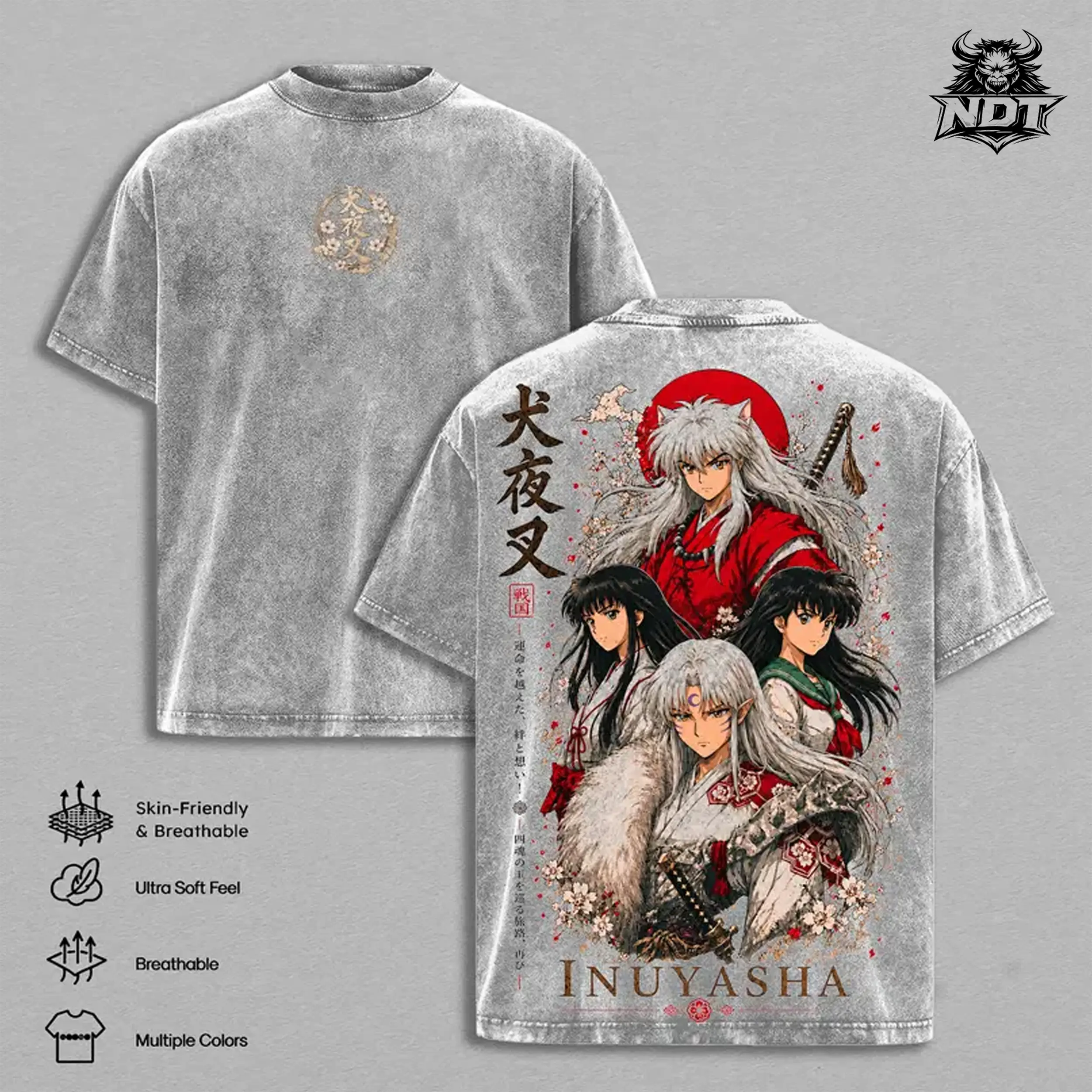 Inuyasha Sesshomaru Kagome Vintage Clothes Washed Anime Graphic Tee Manga Shirt Japan Anime T-Shirt Oversized Heavy Cotton Streetwear Top Classic Anime Fan Gift for Men Women