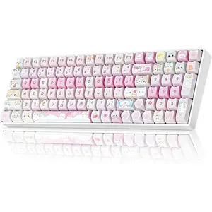 ZORNHER ZH100 Wireless Mechanical Keyboard 98 Percent with Number Pad Pink Cute Creamy Keyboard for Girls Full Size Girly Kitty Gaming Keyboard Meow Meow Squad Keycaps Creamy Souding Linear Switches