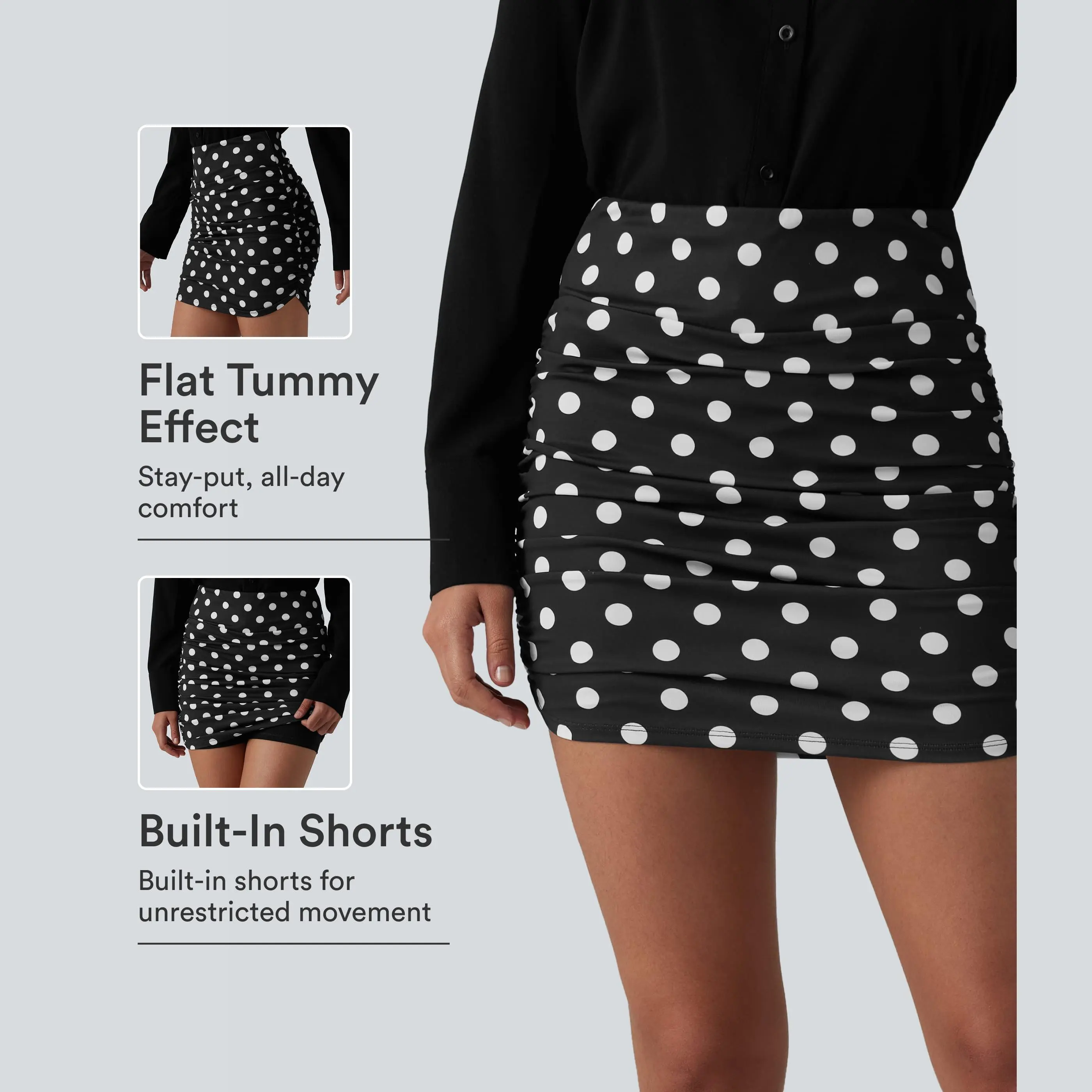 【Creator’s Pick】Halara High Waisted Tummy Control Ruched Curved Hem Bodycon 2-in-1 Printed Mini Skirt