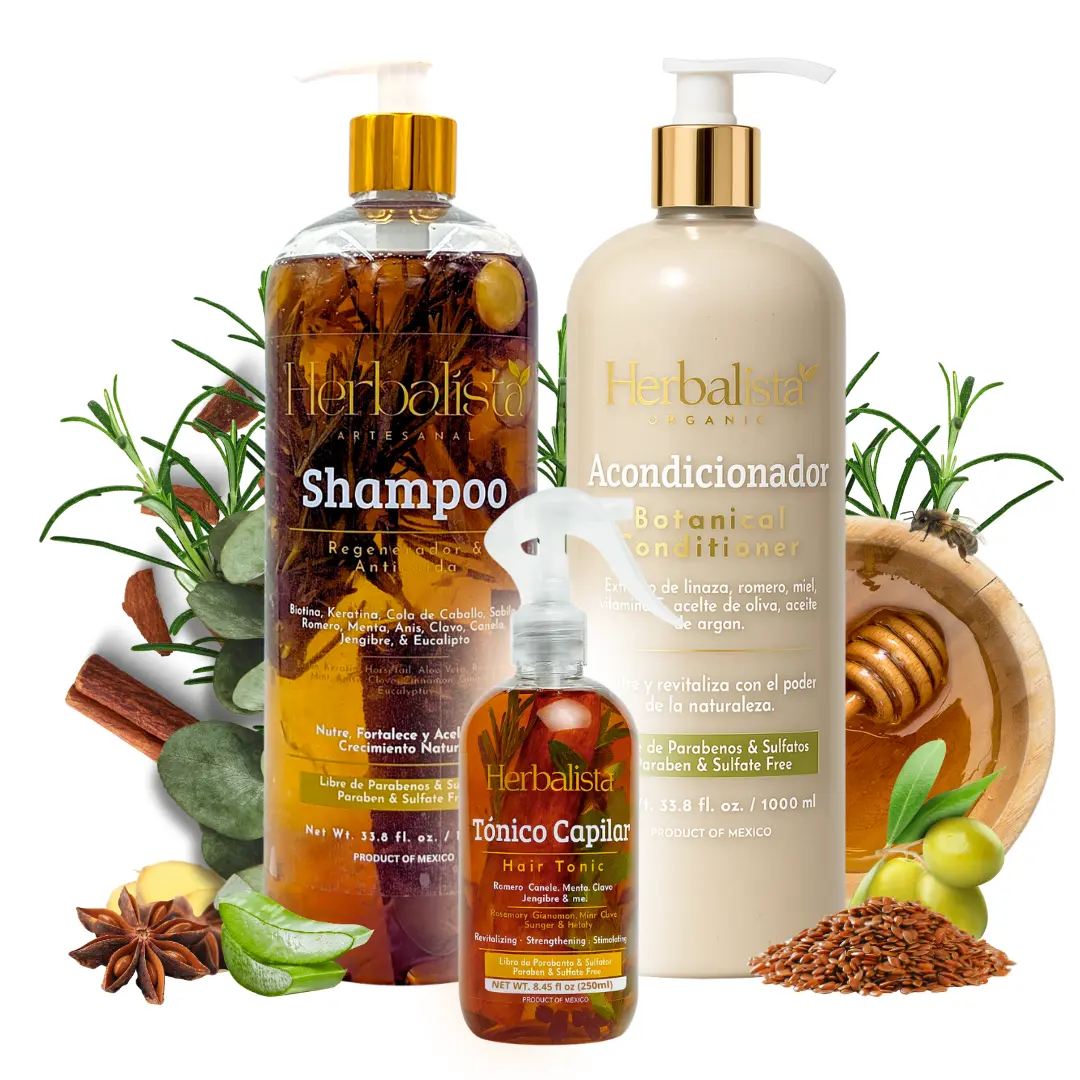 Herbalista 3 Packl Viral Herbal Hair Care Bundle – Shampoo & Conditioner Set 1000ml (33.8 fl oz) + Hair Tonic 250ml  – With Real Botanicals – Strengthens, Nourishes & Smooths – 100% Natural & Handcrafted