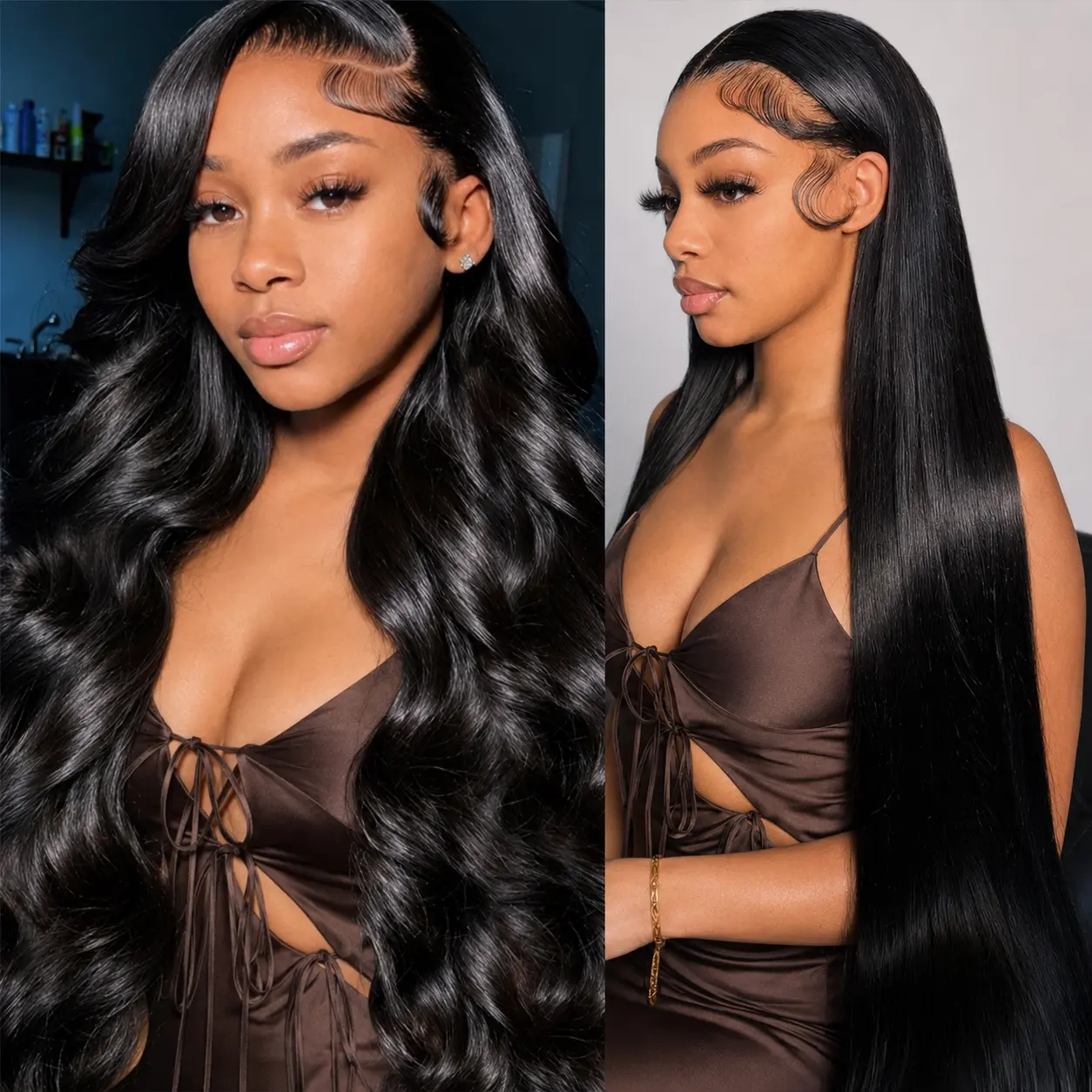 【Combo Sale 22-30 Inch】Buy 1 Get 1 Free | 2 Pack 13x4 HD Transparent Lace Front Human Hair Wigs, Body Wave, Deep Wave & Straight Wig Combo, Pre-Plucked Natural Hairline with Baby Hair, 180% Density Natural Black Wigs for Women
