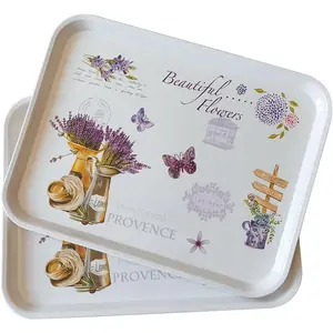 Large Serving Platter Melamine Trays 2 Pack Stackable  Tray with Floral Print for , Party, Decor, , Restaurant (Purple Lavender, Medium)