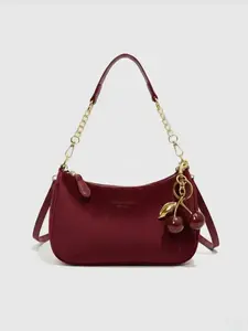 2026 New Fashion Classic PU Waterproof Shoulder Bag, Crossbody Bag with Cherry Charm, Printed Design Metal Chain, Women's Handbag for Shopping, Commuting, Travel, Elegant Commuter Bag, Fashionable Shoulder Bag