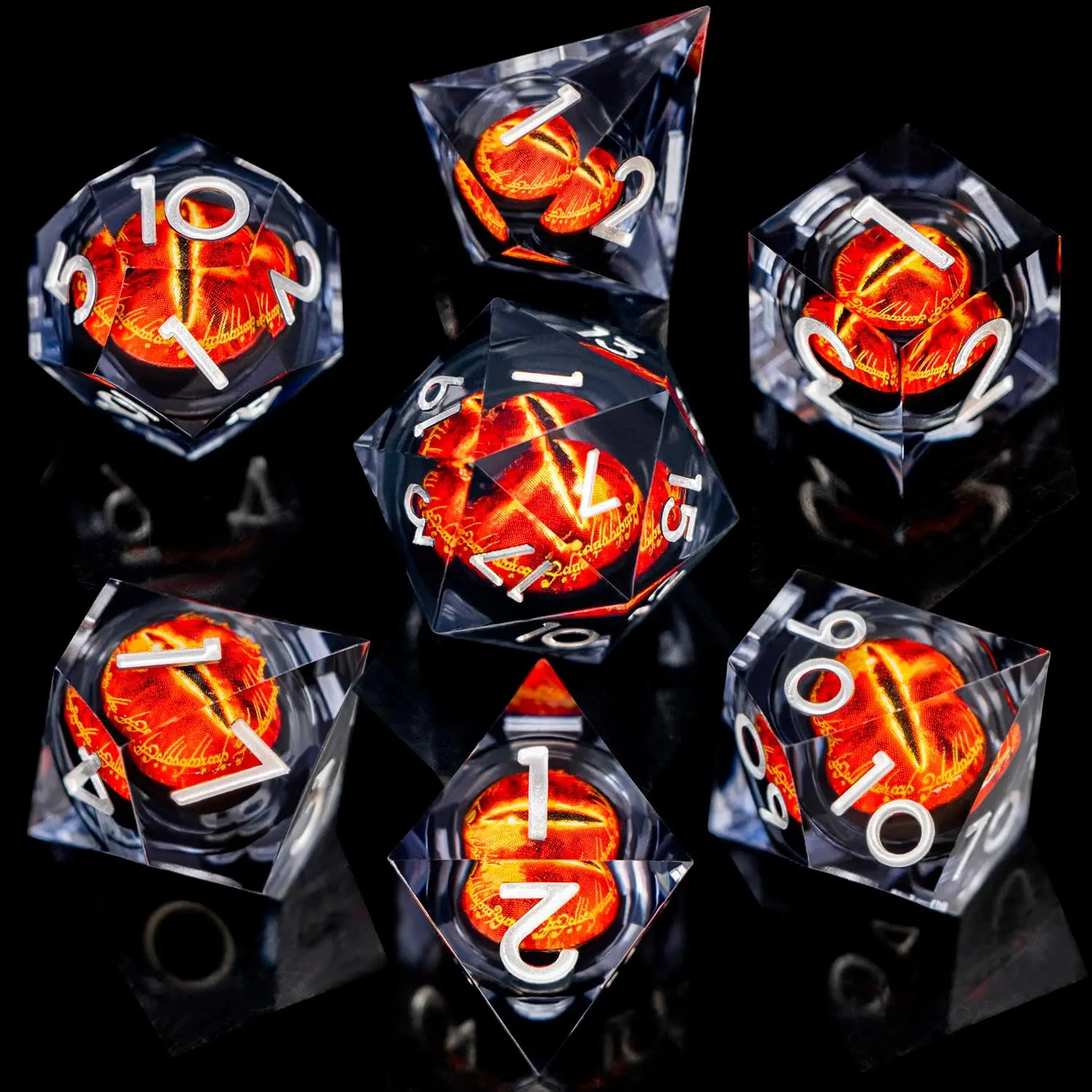 Dragon Eye Dice Set – Liquid Core Sharp Edge 7-Piece Polyhedral Dice for D&D & Tabletop RPGs
