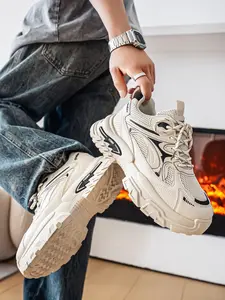 Men's Retro Trendy Dad Sneakers, Breathable Mesh Thick Sole Elevated Casual Sports Shoes Versatile Daily Walking Jogging Trainers
