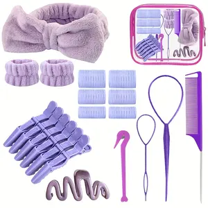 20 Piece Hair Accessory Set, Butterfly Ends Headbands, Wrist Bands, Seamless Hair Ties, Clips, Multifunctional Grooming Kit for Women & Girls