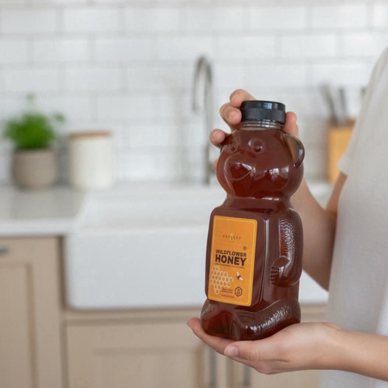 48 Oz Amphora Pure Honey - Natural Wildflower Honey in Bear-Shaped Bottle for Healthy Sweetening
