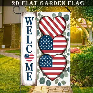 Welcome Patriotic Heart Garden Flag, American Flag Heart Yard Flag, 4th of July Eucalyptus Outdoor Decor 12*18inch