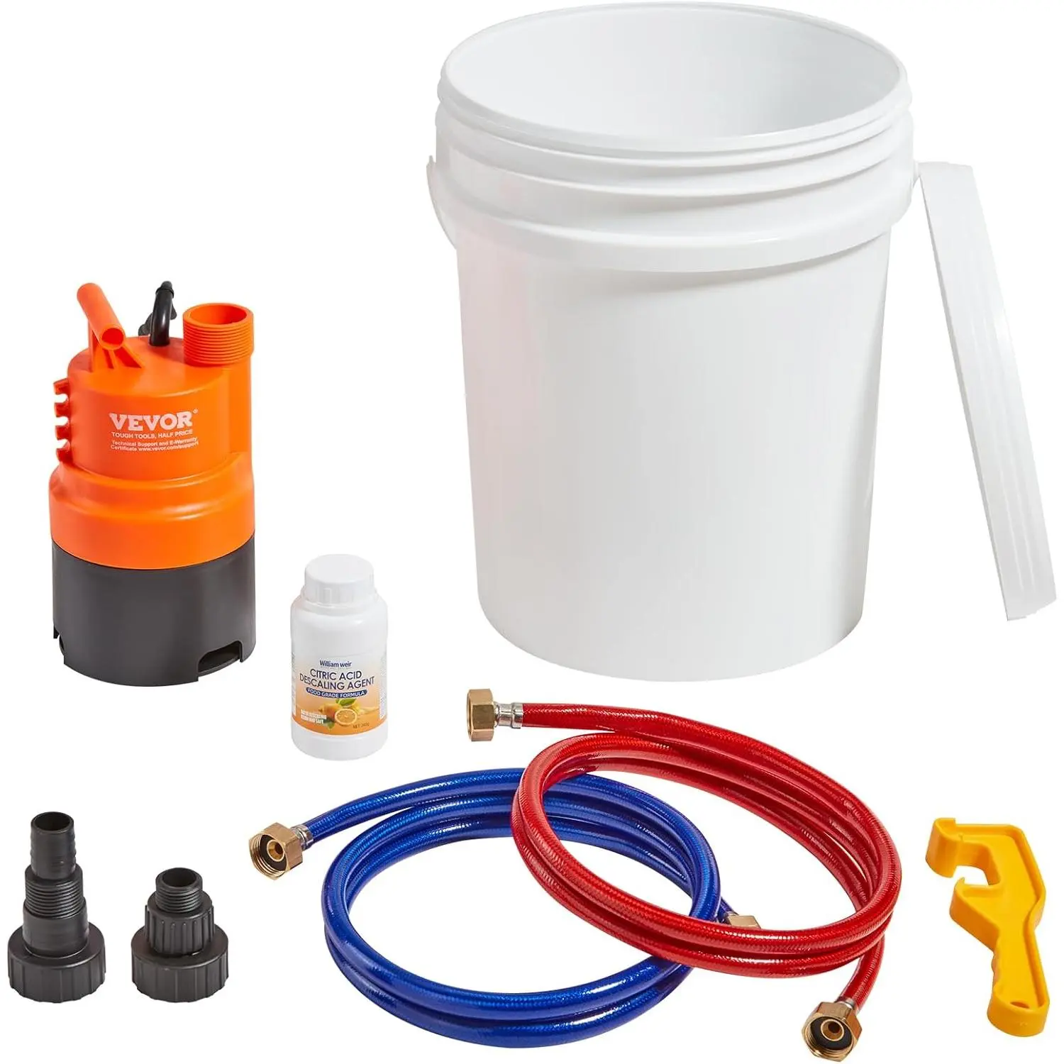 【Father's Day Gift】VEVOR Tankless Water Heater Flushing Kit with Efficient Pump, 5 Gal (5L Water Boiler Compatible) Pail, Dual Hoses, Descaling Powder, Wrench, Adapter, Large Capacity Bag for Quick Setup (Household Appliance Accessory), Water Boiler 5L