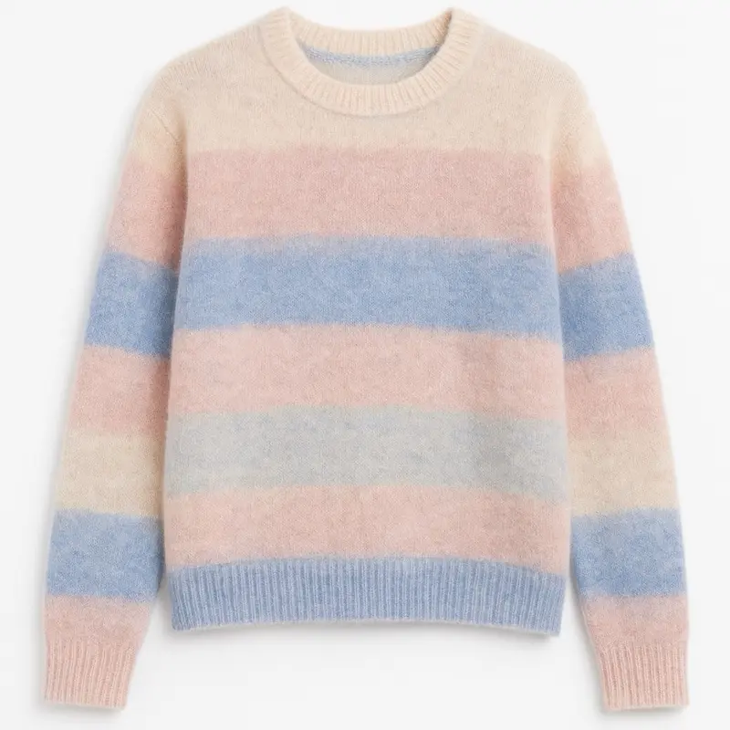 Soft Fuzzy Striped Knit Sweater