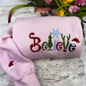 Christmas Sweatshirt Embroidered - Sweatshirts- Embroidered Sweatshirts - Christmas - Believe Santa