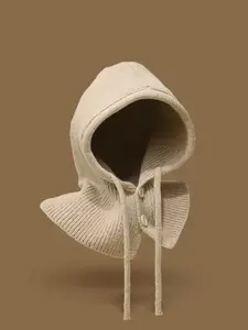 Winter Fashion Hooded Scarf Beanie Hat Set, Unisex Knitted Ear Protection Cap, Warm Woolen Headwear for Cold Weather, Fitted Hat