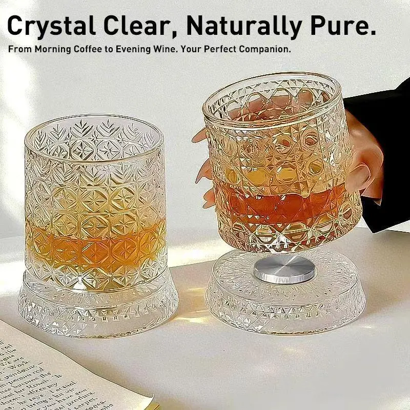 Luxury 360° Spinning LED Luminous Multicolor Glow Crystal Tumbler Cup, Stylish European Bar Accessory, Premium Drinking Glasses for Cocktail Lovers, Whiskey Glasses & Tea Use, Father's Day Summer Gift