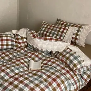 June Lace Double Gauze Gingham Bedding Set / Green
