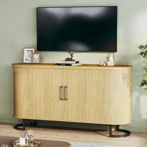 Sideboard Buffet Cabinet with Storage, 54.3" Large Buffet Cabinet with Tambour, Sideboard Buffet with Adjustable Shelves, Multifunctional Console Fluted Cabinet for Living Dining Room Kitchen