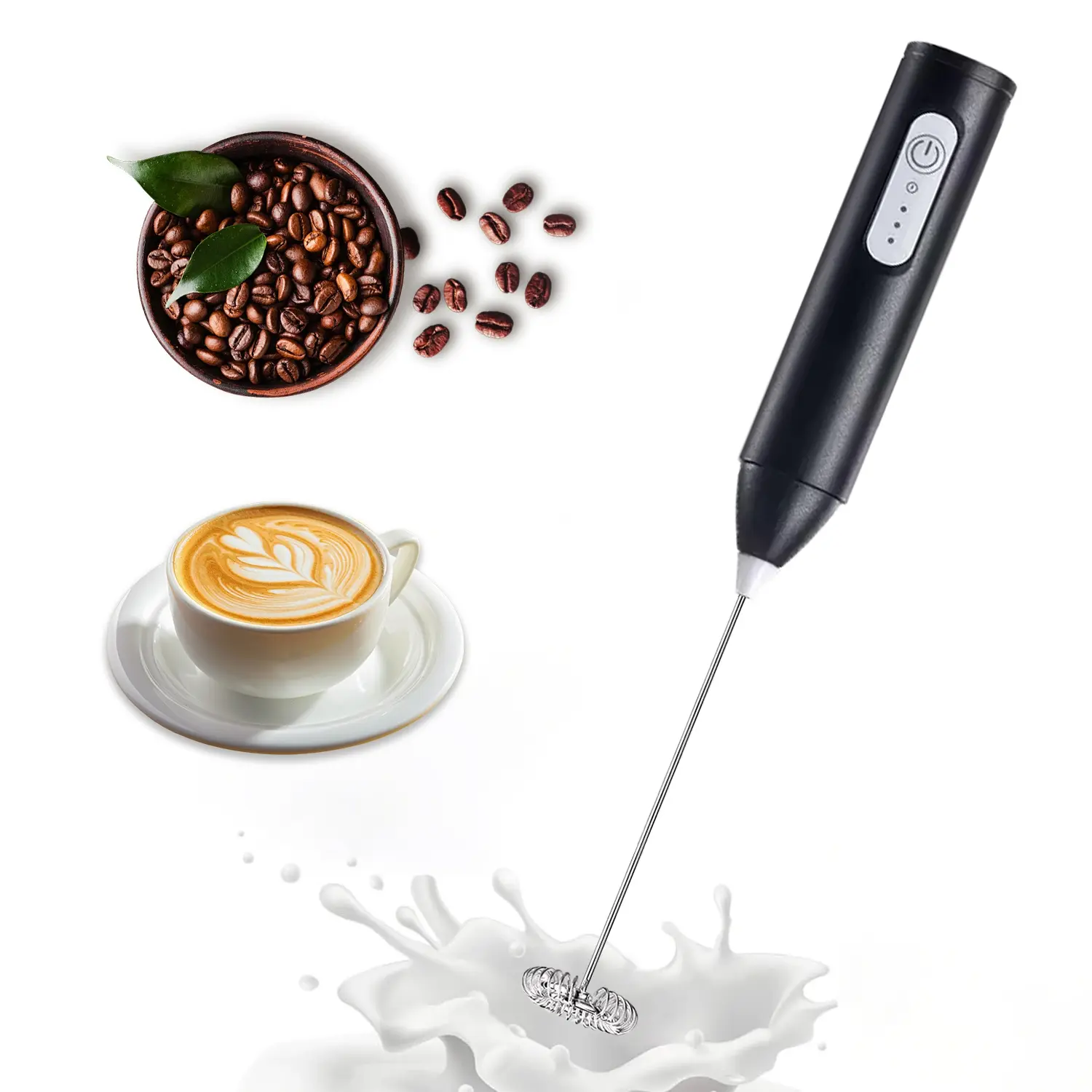 Handheld Electric Milk Frother, Coffee Frother Mixer, Coffee Equipment, Stainless Steel Coffee Steamer, Low Noise, Easy Clean, High Performance Foam Maker for Home Use