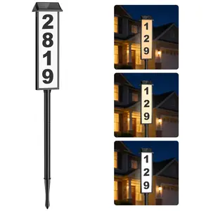 Solar Address Signs, House Number for Outside Waterproof, 3-Color LED Illuminated Address Plaques with Stake, Wall Mounted Solar Powered Light Up Address Numbers for Houses