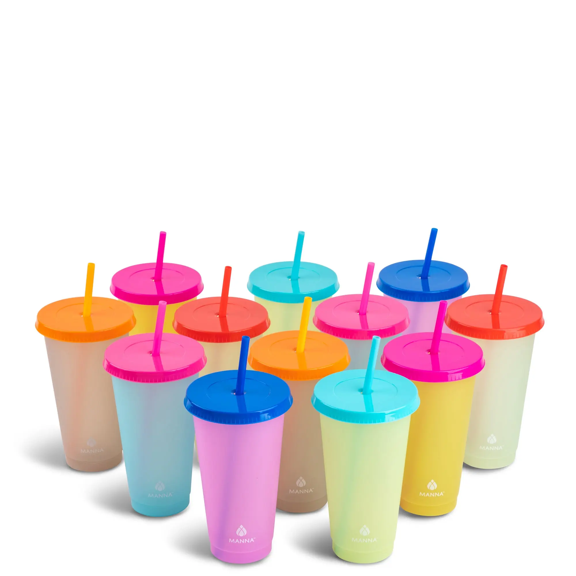 12-Piece Portable Reusable Color-Changing Bright Hues Tumbler Set, Washable Stackable Water Bottles, Hand Wash Safe Kitchenware for Parties