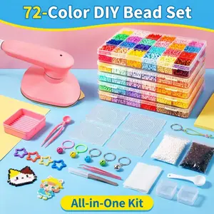 72-Color Deluxe Fuse Beads Kit with 2-in-1 Mini Anti-Scald Heat Control Iron, Non-Toxic Durable Fade-Proof Materials, Complete Accessories for Parent-Child Bonding & DIY Crafts (All Ages Friendly) Beaded Bracelet Making Kit beads rhinestone bedazzling kit