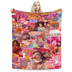 Chappell Roan Art Print Blanket - Soft Flannel All-Season Light Beige-Friendly Throw with Vibrant Collage Design (Dream Girl, Butterflies, Hearts) - Multi-Use for Bed, Couch & Floor - Whimsical Movie-Inspired Decor in Pink, Orange, Red, Green, B 693