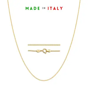 925 Sterling Silver 1mm Cuban Link Chain Necklace 20 inch 18K Gold Plated Italian Solid Silver