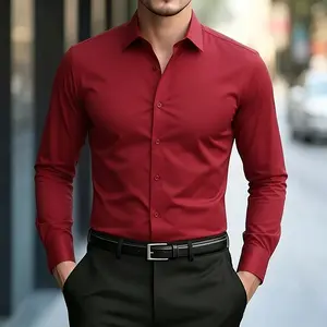 Alimens & Gentle Men's Slim-Fit Long-Sleeve Button-Down Shirt - Smooth Cotton, Wrinkle-Free Plain Classic, Suitable for Office, Business Casual, Travelers, Pair with Suit or Leather Accessories