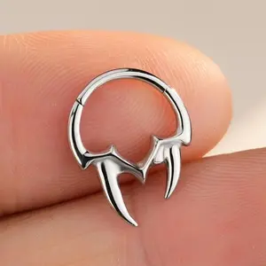 OUFER  16G 316L Stainless Steel Fang-Like Animal Motif Hinged Segment Septum Clicker Ring - Unisex Daily Wear Body Jewelry for Nose Piercings