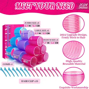 ALLBIZ Jumbo Hair Rollers Sets, Large Rollers for Hair Curlers, 36 Packs Hair Rollers With Clips Includes 3 Size 18 Pcs Heatless Rollers and 18 Pcs Hair Clips for Long Medium Short Hair