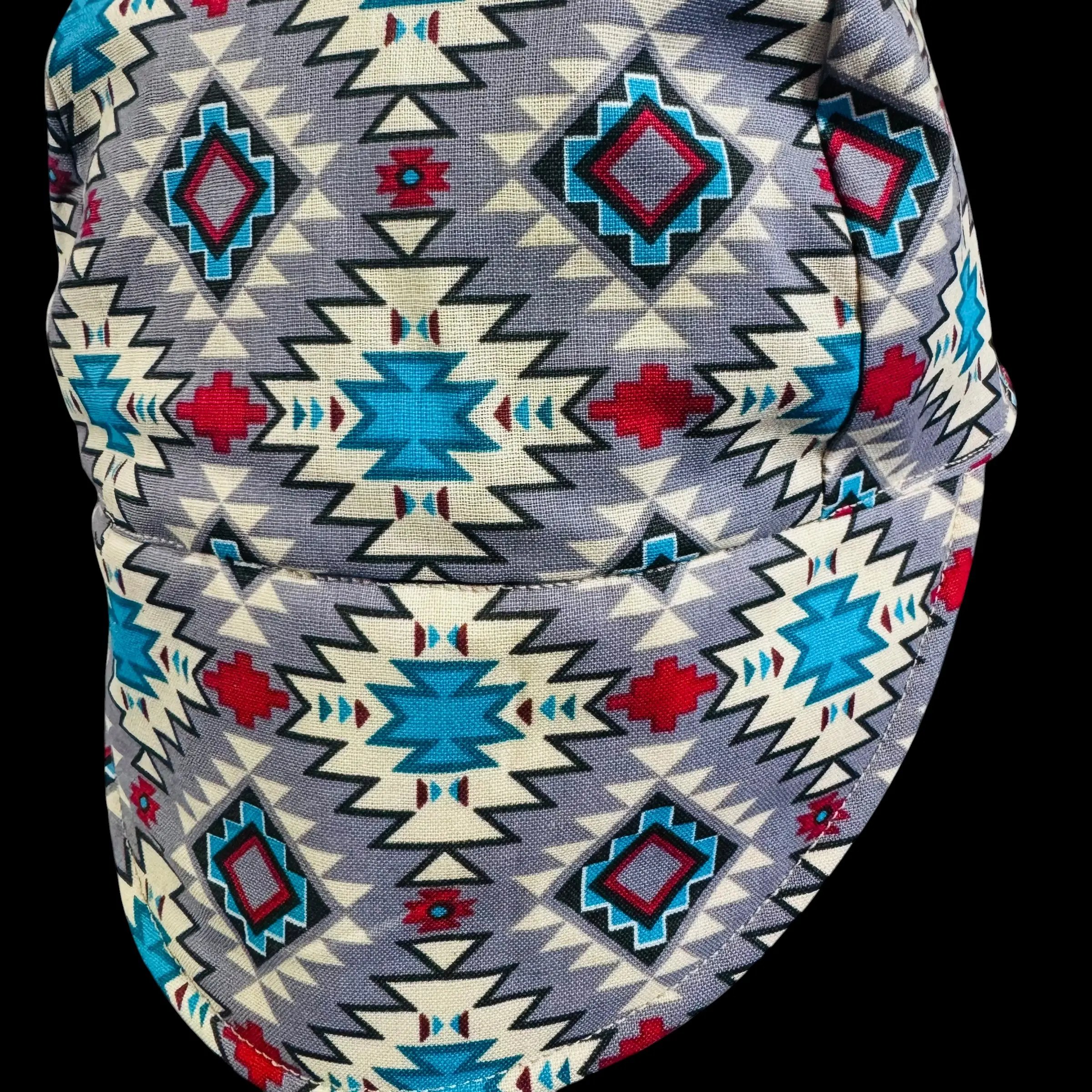 Turquoise Tribal Print Welding Cap Solid Color Hat Statement Cap Handcrafted Cap Adjustable Stylish Hat Flat Brimmed Cap Customize Hat