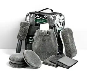 9PCS Car Cleaning Kit – No-Scratch Auto Detailing Tools Set with Wash Mitt, Large Sponge, Wheel Brush, Wax Applicator Pads, Microfiber Towels for Car Interior Exterior Care, Automotive Detailing Supplies & Scratch-Free Car Wash Accessories