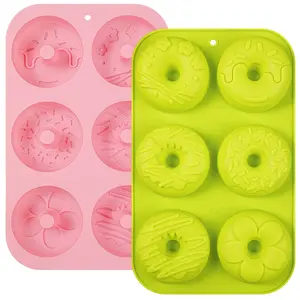silicone donut mold, 6 cavity donut mold, pink green donut mold, food grade silicone mold, non-stick baking mold, DIY donut tool, baking accessories
