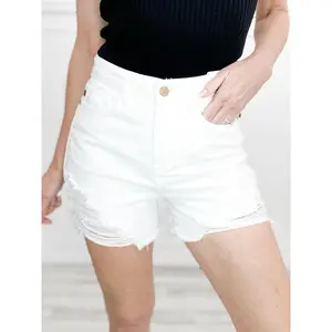 Judy Blue High Waist Rigid Magic Distressed White Shorts
