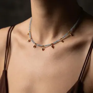 Natural Aquamarine Crystal Choker Necklace, Jewelry